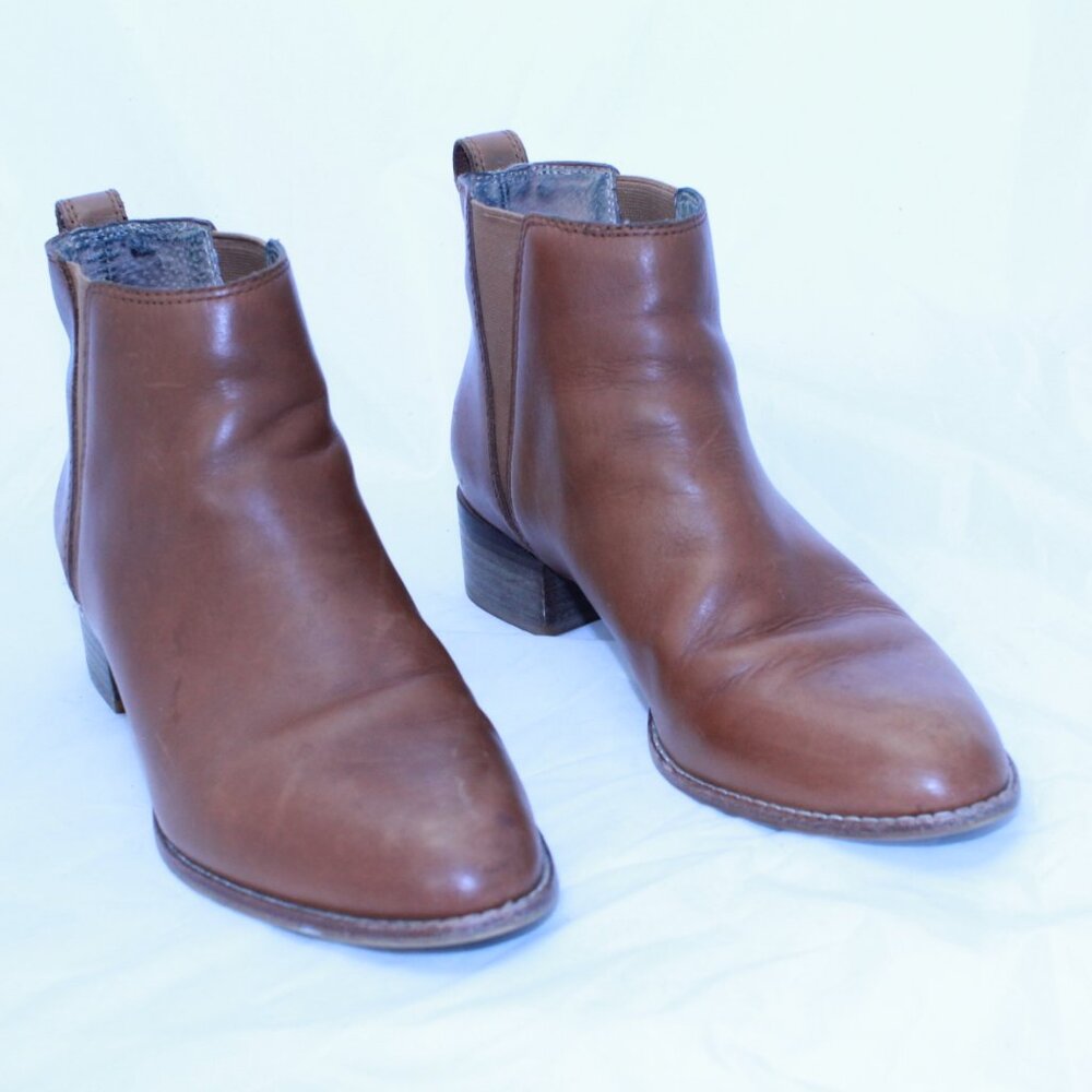Madewell Size 7.5 English Saddle Brown CARINA Block Heel Chelsea Pull On Boots